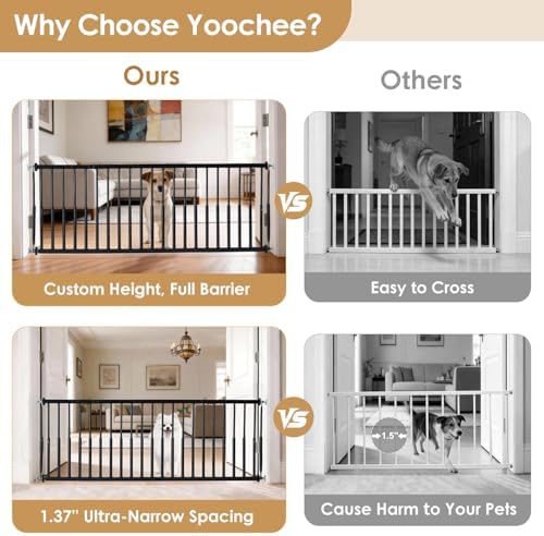14''-19.5'' Height Adjustable Dog Gate, Extra Wide 18.1"-53" All Metal Short - Image 5