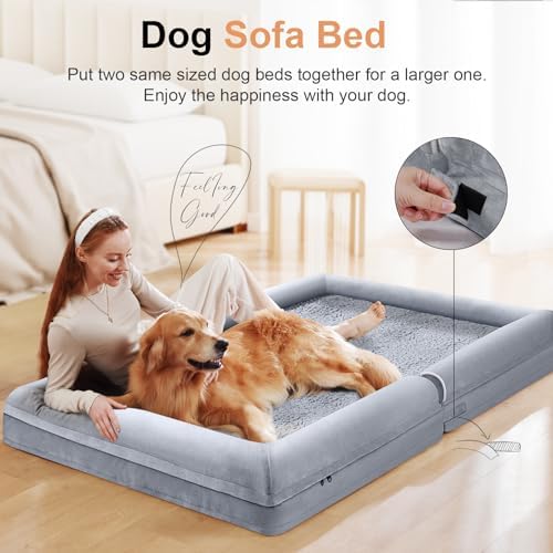 NANUYA Orthopedic Dog Bed for Jumbo Dogs, 53 x 42 Inch, Light Grey - Image 3