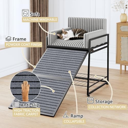 Dog Window Perch with Stairs and Storage, Pet Stairs Ramp with Seat - Image 4