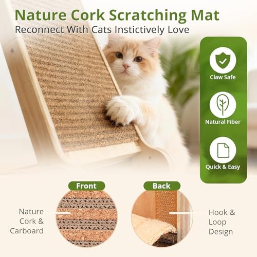 4-in-1 Adjustable Cat Scratch Pad, Nature Cork Scratching mat, 32 inch Foldable - Image 4