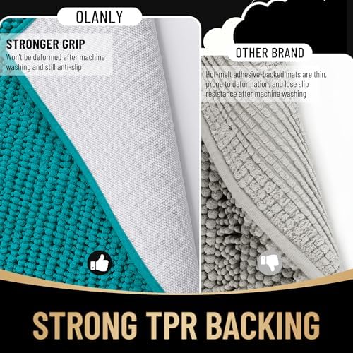 OLANLY Thick Chenille Small Bathroom Rugs Mats 24x16, Deep Lake - Image 5