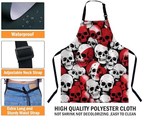 Skull and Blood Pattern Apron Adjustable Neck Bib Apron - Image 3