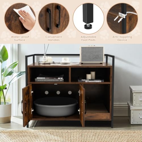 GIANTEX Cat Litter Box Enclosure, Hidden Cat Cabinet Furniture - Image 4