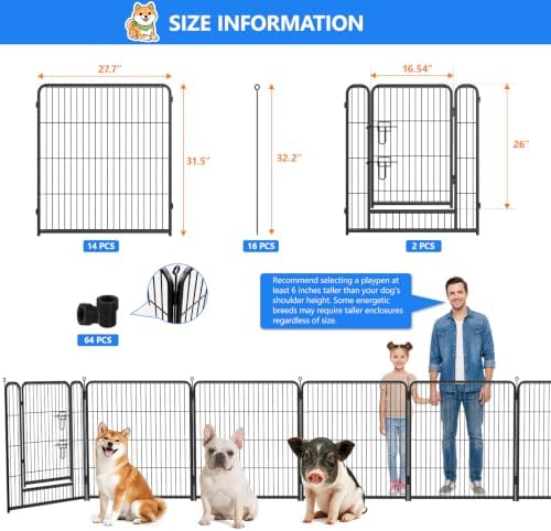 Dog Playpen Outdoor, 32 Inch Height 16 Panels Foldable Dog Pens Outside - Image 2
