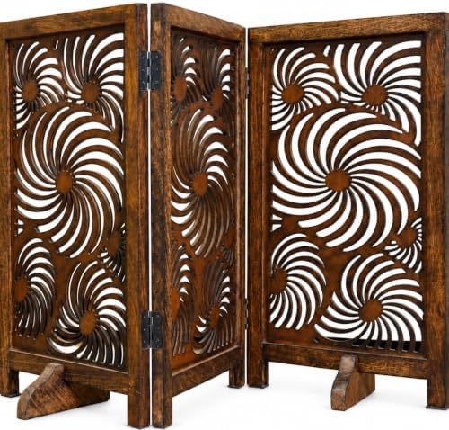 Freestanding Dog Gate 48", Foldable Wooden Pet Barrier, Sunflower Design by TheWoodenTown