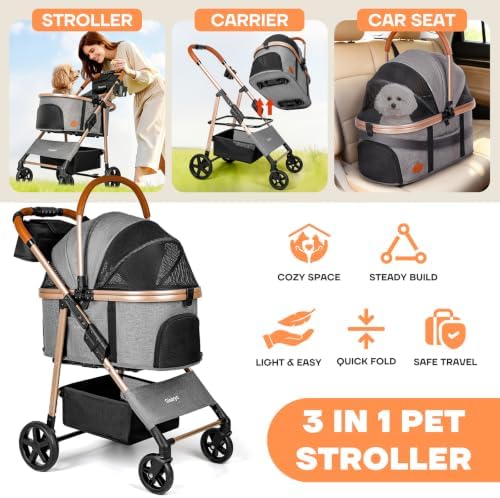 Dog Cat Stroller for Small/Medium Pets, 50 lbs, 3-in-1 Pet Stroller - Image 2