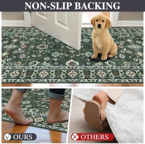 Washable 3x3 Square Rug for Entry Bathroom Kitchen Bedroom Green - Image 5