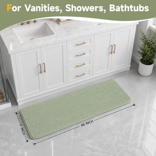 Ophanie Sage Green Bathroom Rugs 48x17, Soft Chenille Bath Mat, Non Slip - Image 2