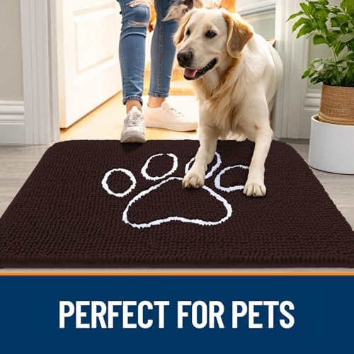 OLANLY Dog Door Mat for Muddy Paws 40x24, Paw Print Design Chenille Mud Mat - Image 6