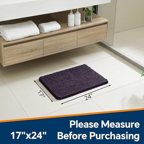 Chenille Bathroom Rug 17"x24" Purple, Non-Slip Plush Bath Mat - Image 2