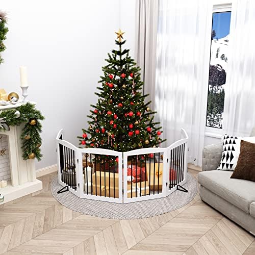 PUPETPO Freestanding Pet Gate for Dogs, Foldable Wooden Dog Gate for House - Image 2