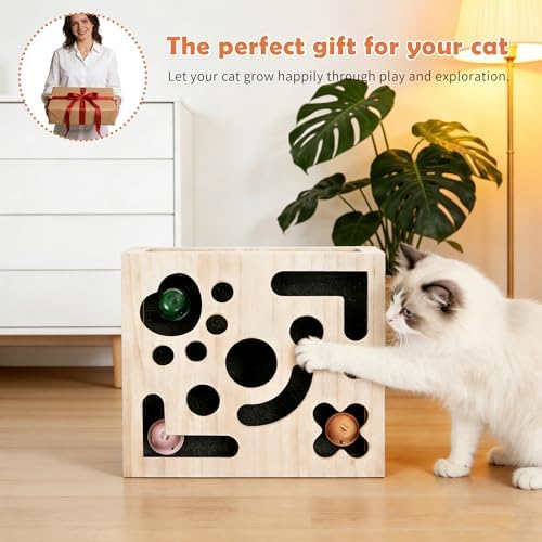 Cat Nail File Enrichment Box, Wood Puzzle Scratcher Toy - Image 6