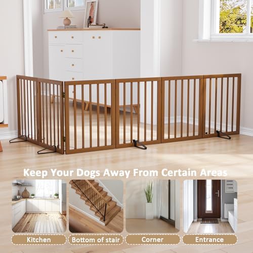 Freestanding Pet Gate Foldable Dog Gate Walnut Bamboo Dog Gates - Image 4