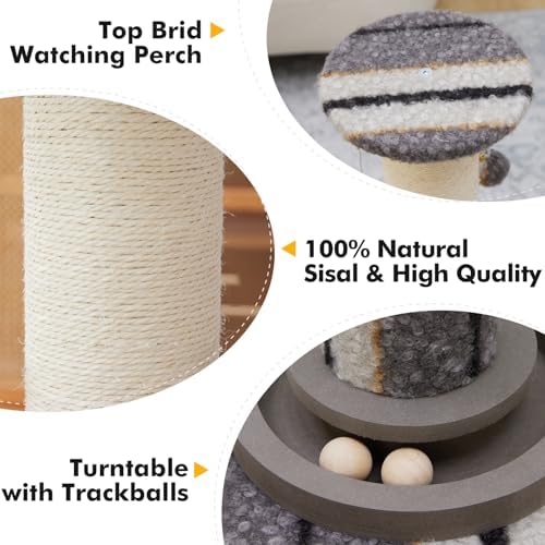 Woochpet Cat Scratching Post 34"Tall Grey Sisal Scratcher Tree - Image 4