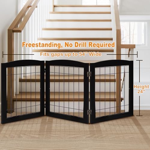 LZRS 3-Panel Freestanding Foldable Wooden Dog Gate –Solid Wood & Steel Wire - Image 2