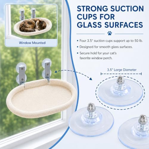 Cat Window Perch for Narrow Windows, Cordless Foldable Hammock Bed - Image 5