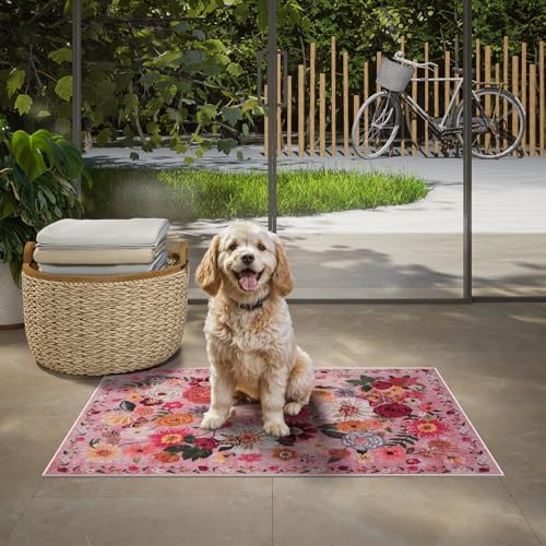 24x17 Inch Door Mat Indoor Entrance, Floral Area Rug Non Slip Pink - Image 6