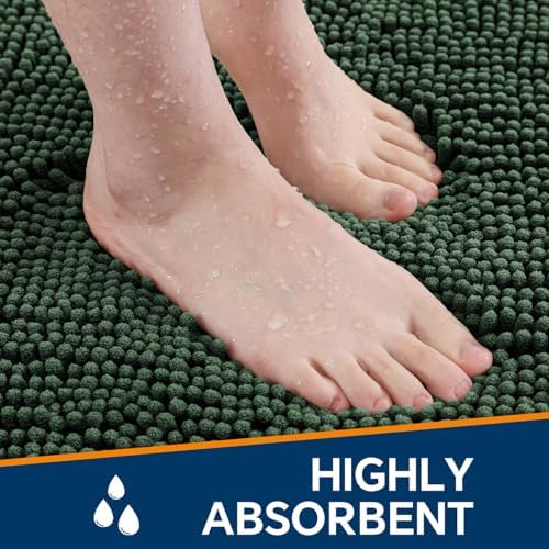 Chenille Bathroom Rug 24"x36" Hunter Green, Non-Slip Plush Bath Mat - Image 4