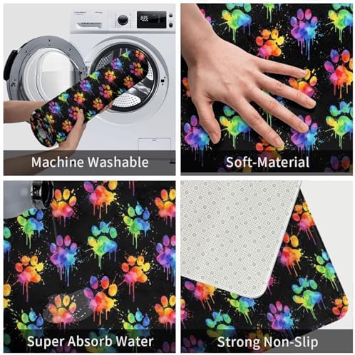 Watercolor Dog Paws Bath Mat Non-Slip Soft Microfiber Bathroom Rugs Washable - Image 6