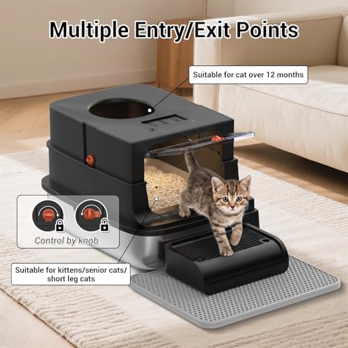 Large Cat Litter Box Front Entry Top Exit Kitty Litter Box Black - Image 5