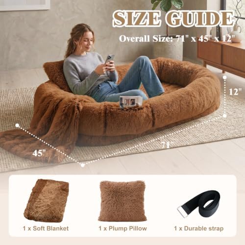 WROS Human Dog Bed, Waterproof Fluffy Faux Fur Orthopedic Floor Beds - Image 2