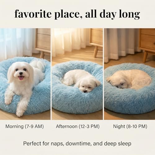 nononfish Soft Round Dog Bed for Small Dogs, Calming Plush Pet Bed - Image 6
