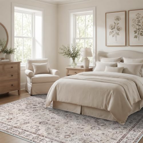 9x12 Washable Area Rugs for Living Room, Bedroom Non-Slip Soft Carpet Beige - Image 3