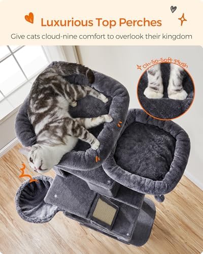 Feandrea Cat Tree, 81.1-Inch Large Cat Tower, Smoky Gray - Image 3