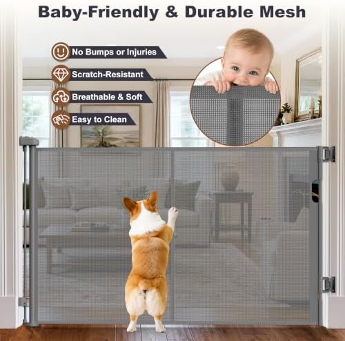 GRENFU Reinforced 59" Wide Retractable Baby Gate Retractable Dog Gate - Image 6
