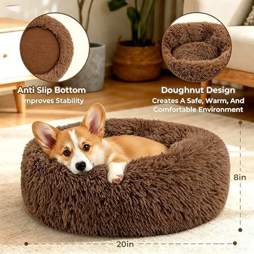 Calming Donut Dog and Cat Bed for Indoor Cats, Anti-Anxiety Round Fluffy Soft - Image 3