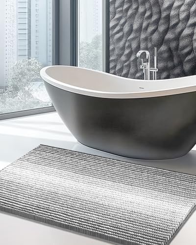 BSICPRO Large Chenille Bathroom Rugs, 24x43 Striped Bath Mats by BSICPRO