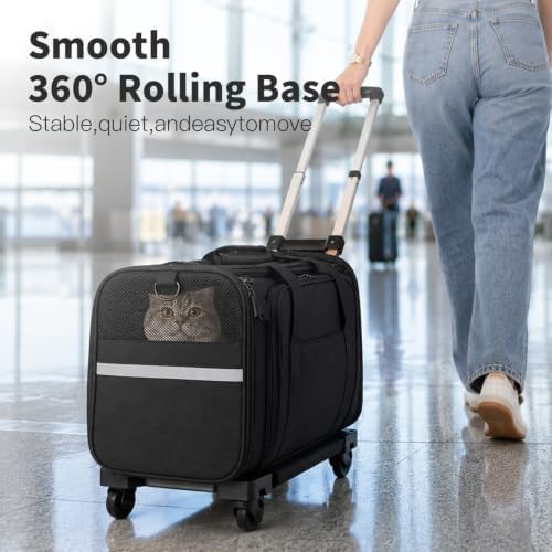 Rolling Pet Carrier with Wheels & Pull Bar, Foldable Cat Carrier - Image 3