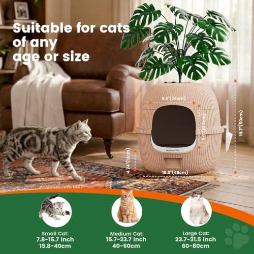 Hidden Cat Litter Box with Faux Plant & Scoop, Drawer Decorative Litter Box - Image 2