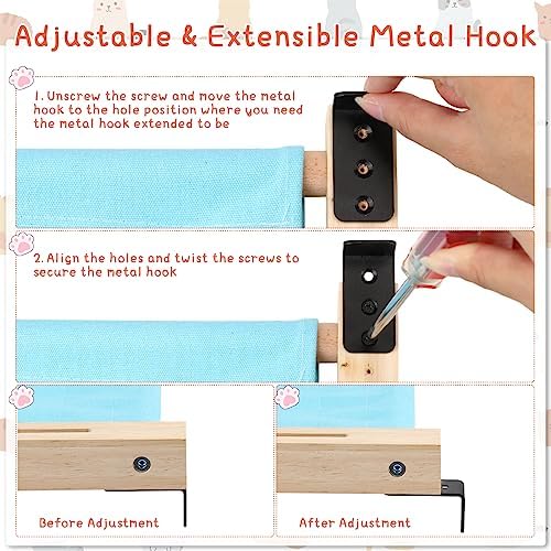 Pinkunn 2 Set Cat Window Sill Perch Adjustable Wood Small Cat Window Hammock - Image 4