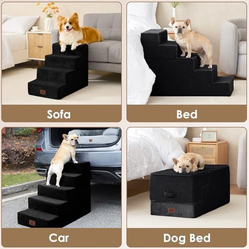 EHEYCIGA Dog Stairs for Bed 18" H, 4-Step Extra Wide Dog Steps - Image 7