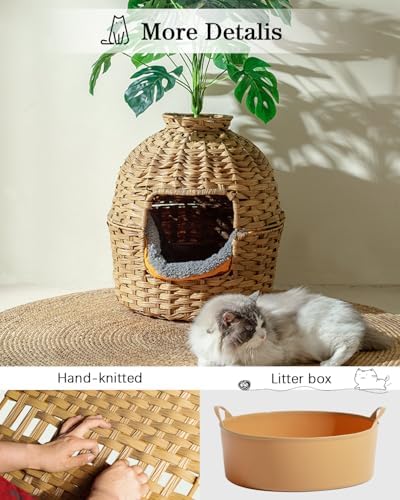 SETVSON Cat Litter Box Plant Furniture Enclosure, Rattan PE House - Image 4