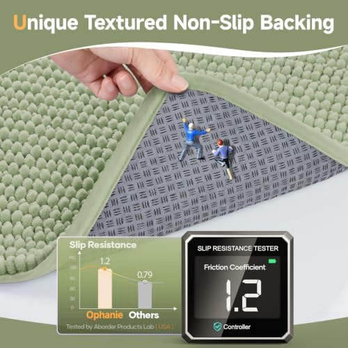 Ophanie Sage Green Bathroom Rugs Sets 2 Piece, Soft Chenille Bath Mat, Non Slip - Image 3