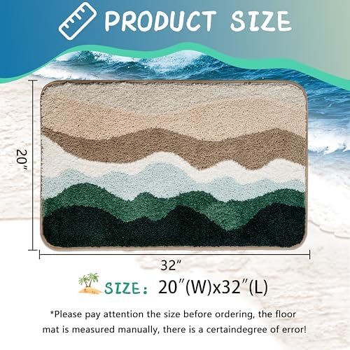 Green Coastal Bathroom Rugs Microfiber Soft Fluffy Cute Bath Mats - Image 2