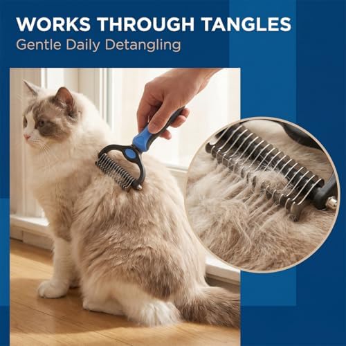 Pet Pro Grooming Tool for Dogs & Cats, 2-in-1 Blue Deshedding Brush & - Image 7