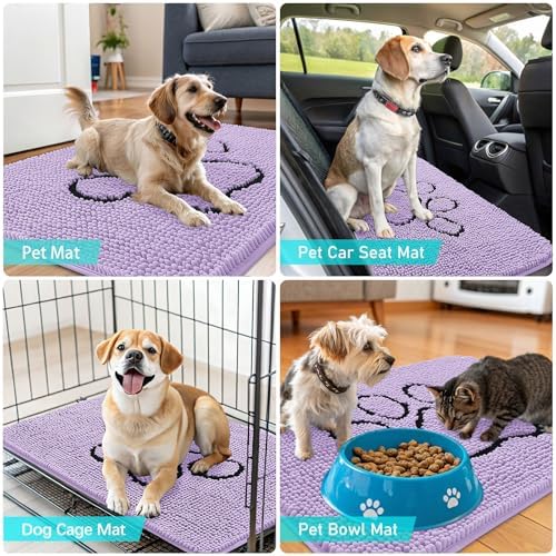 OLANLY Dog Door Mat for Muddy Paws 48x30, Paw Print Design Chenille Mud Mat - Image 7