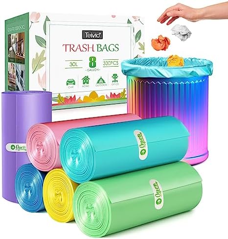 8 Gallon 330 Counts Clear Colorful Trash Bags Kitchen Garbage Bags by Teivio by Teivio