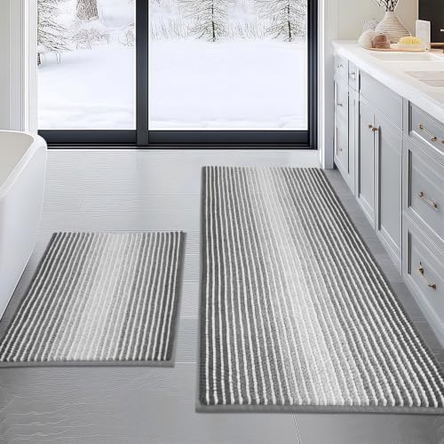 BSICPRO Bathroom Rugs Sets 2 Piece, Non Slip Striped Bath Mats by BSICPRO