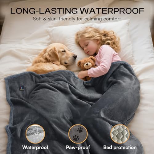 Luciphia Waterproof Bed Blanket Washable, Soft Sherpa Fleece Puppy Reversible - Image 3