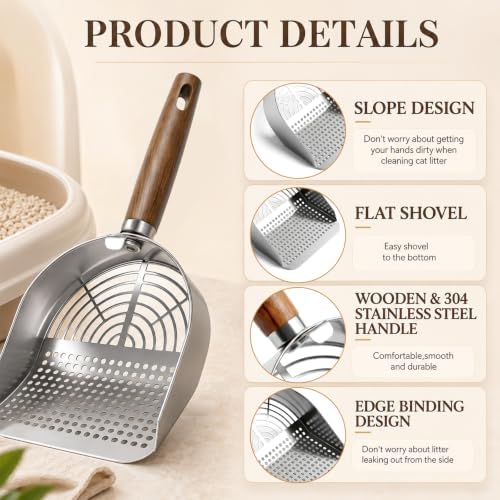 COMNICO Stainless Steel Cat Litter Scoop Dual Sifting Kitten Pooper Lifter - Image 3