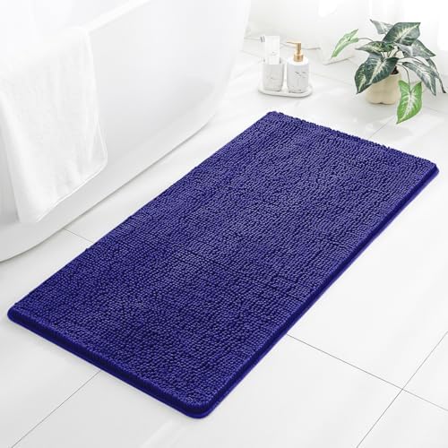 Chenille Bathroom Rug 26"x44" Royal Blue, Non-Slip Plush Bath Mat by Kildoss