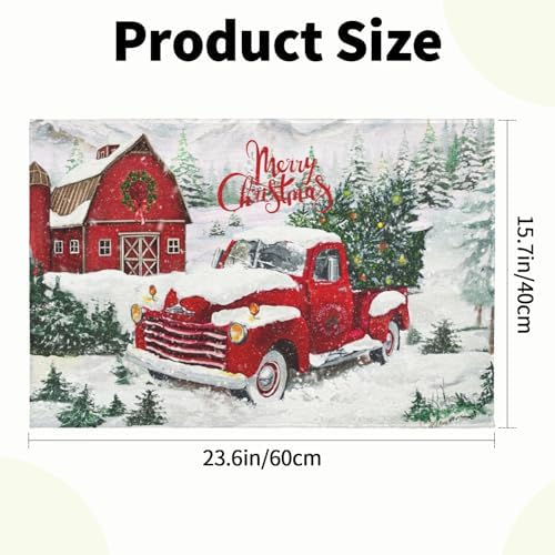 Giwawa Red Truck Bath Rug Winter Pine Tree Bathtub Mats 16X24 Inch Non Slip - Image 3