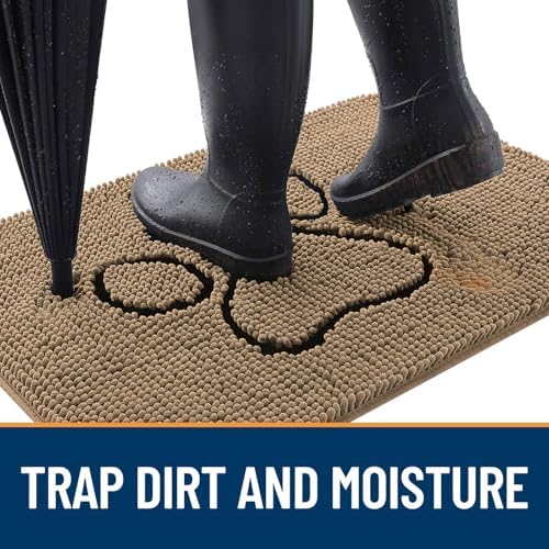 OLANLY Dog Door Mat for Muddy Paws 70x24, Paw Print Design Chenille Mud Mat - Image 2