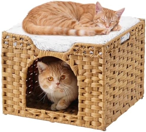 SETVSON Cat Beds Indoor Kitten House, PE Rattan Cat Cave by SETVSON
