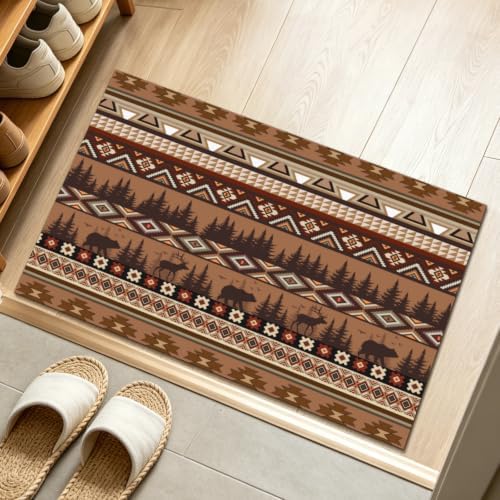 Giwawa Rustic Bear Deer Bath Rug Boho Ethnic Plush Carpet 20x32 Inch Soft - Image 2