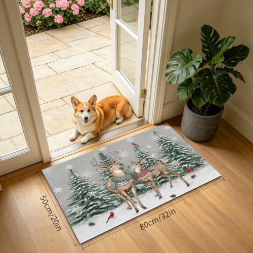 Giwawa Winter Deer Bath Rug Pine Tree Entryway Front Door Mat Non Slip - Image 2